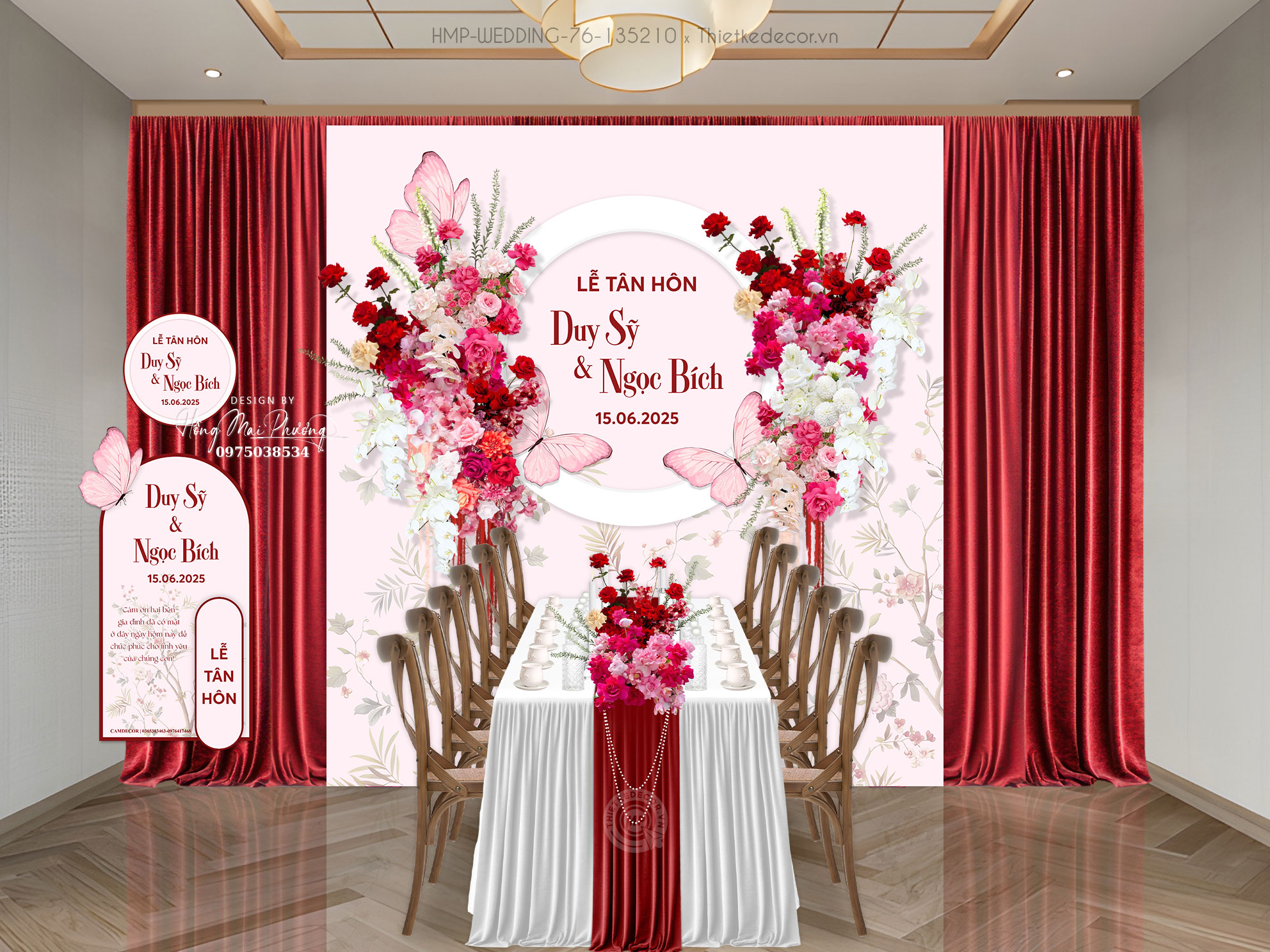 Gia tiên tone hồng họa tiết chim uyên ương trên cành hoa, mix bướm xinh lung linh